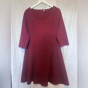 Burgundy XXL Petite Textured 3/4 Sleeve Dress